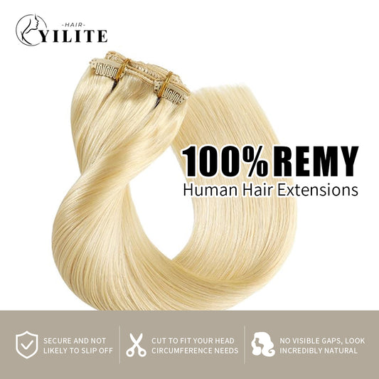 Realmhair clip in hair extension 7Pcs 16 clips Remy human hair (#613 Bleach Blonde)
