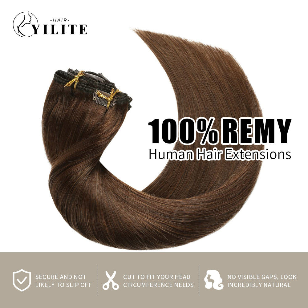 Realmhair clip in hair extensions 8Pcs 18 Clips Remy human hair (#4 Medium Brown)