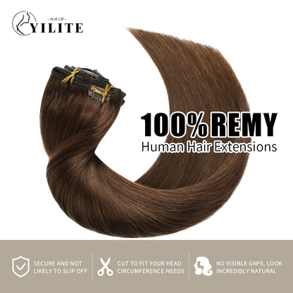 Realmhair clip in hair extensions 8Pcs 18 Clips Remy human hair (#4 Medium Brown)