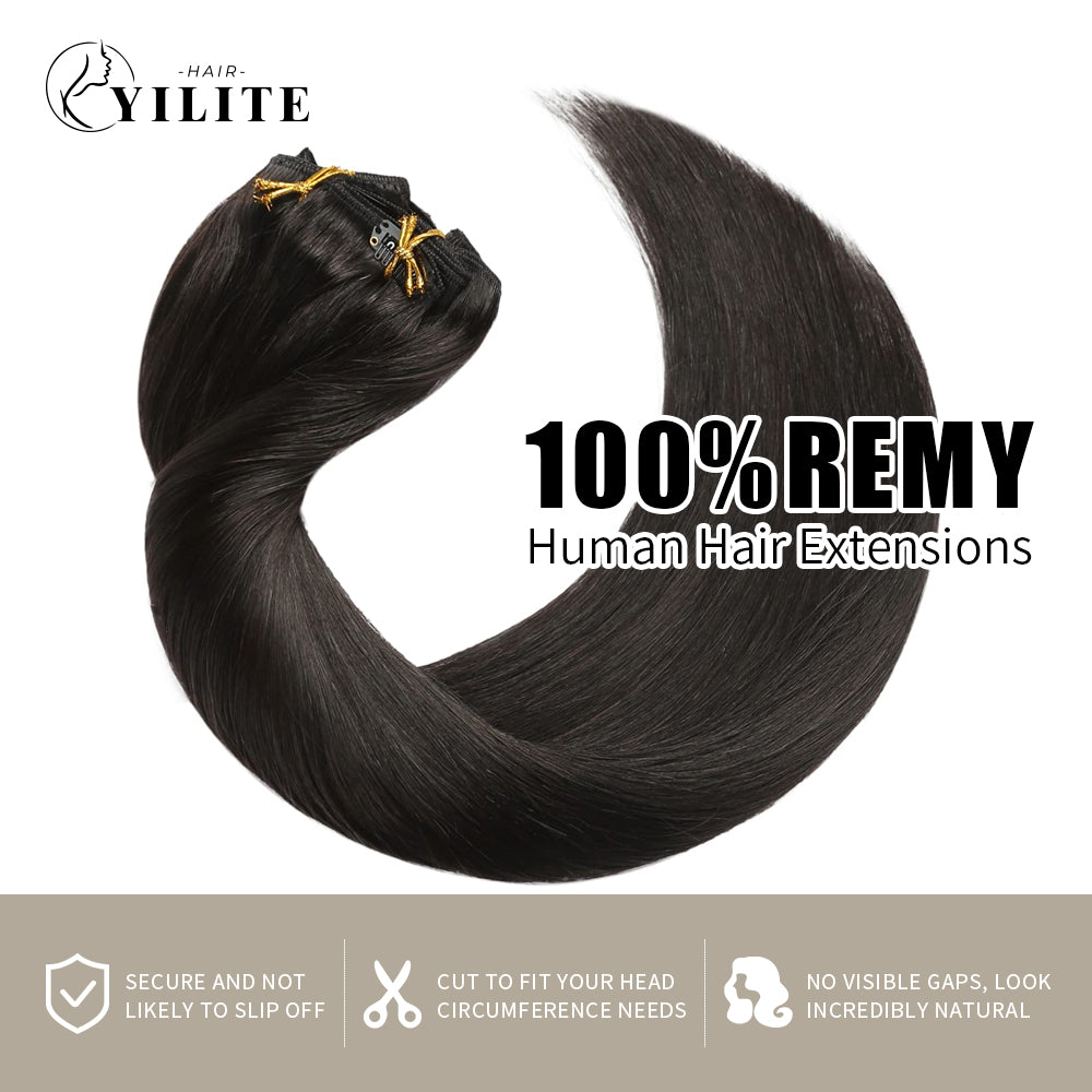 Realmhair clip in hair extensions 8Pcs 18 Clips Remy human hair (#1B Natural Black)