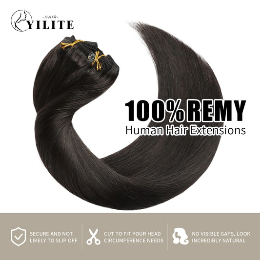 Realmhair clip in hair extensions 8Pcs 18 Clips Remy human hair (#1B Natural Black)