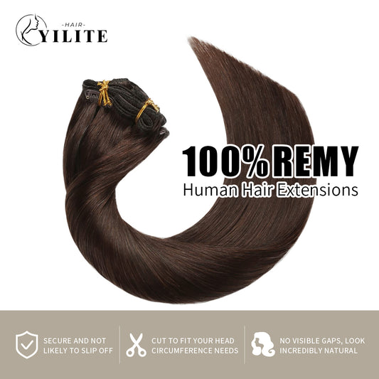 Realmhair clip in hair extensions 8Pcs 18 clips  Remy human hair (#2 Darkest Brown)