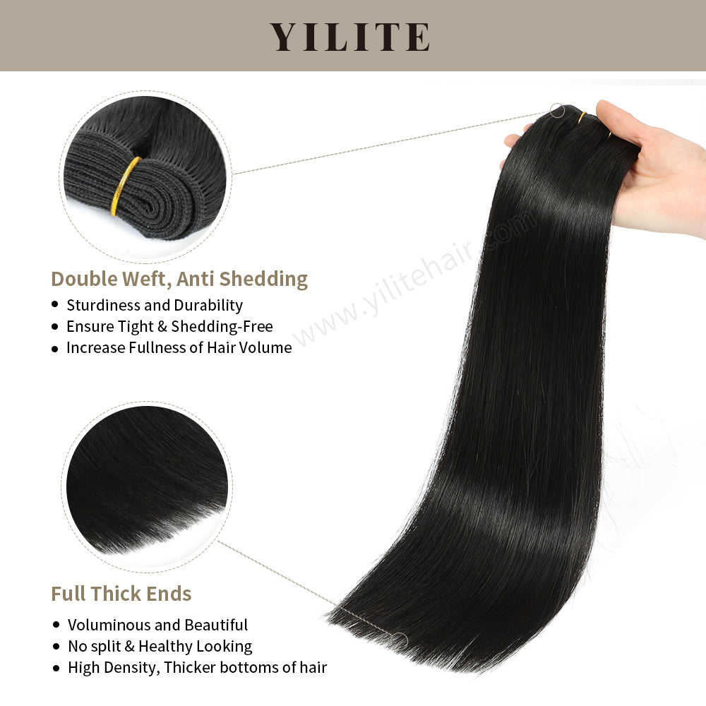 Realmhair double-weft hair extensions - anti-shedding, high-density with thick ends (#1B) 