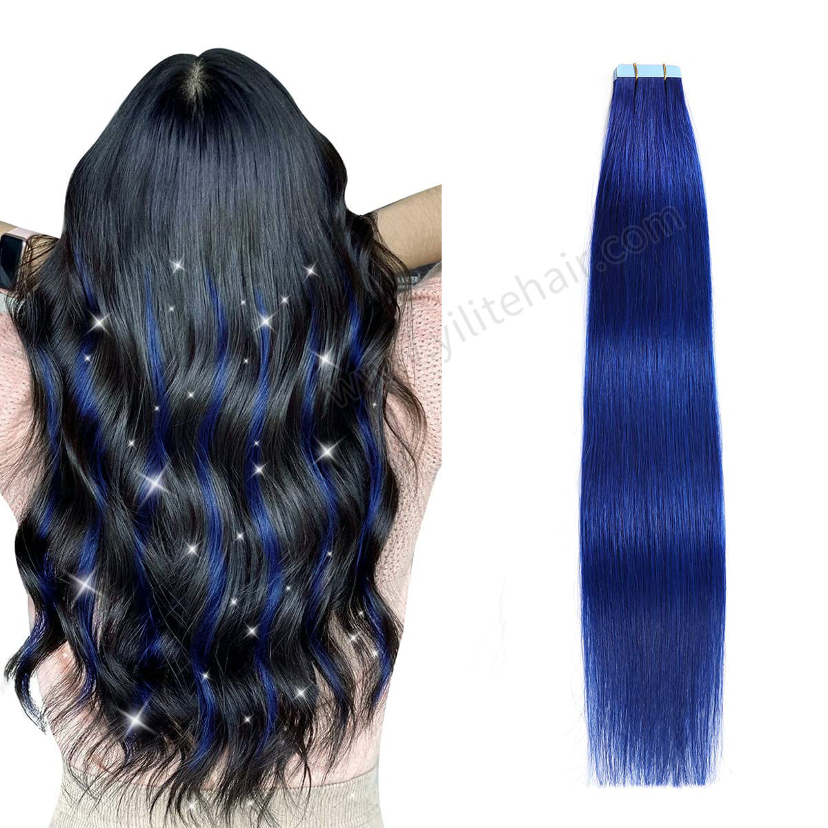 Realmhair Tape In Hair Extensions Tape Ins Invisible Natural Remy Human Hair (#Blue)-Realmhairhair