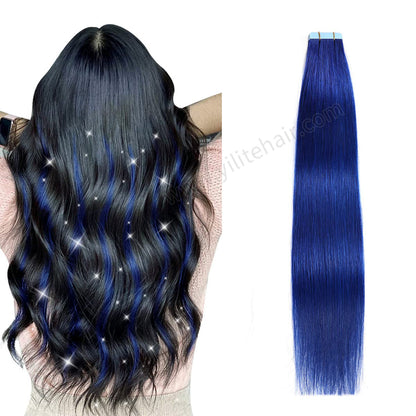 Realmhair Tape In Hair Extensions Tape Ins Invisible Natural Remy Human Hair (#Blue)-Realmhairhair