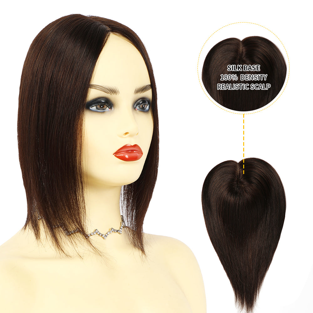 Model showcasing hair toppers for women 12¡Á13 Mono Silk Base (#2)