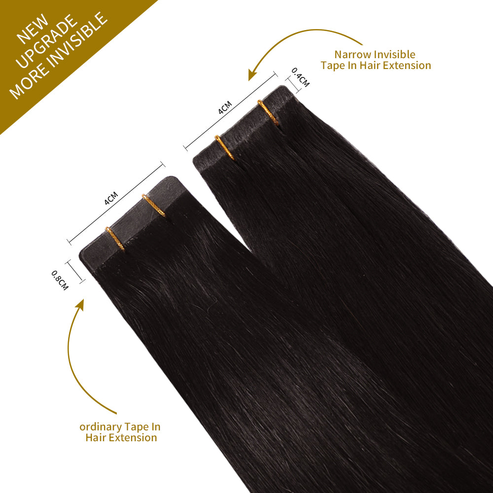 Comparison of narrow tape in hair extensions vs ordinary tape in extensions (#1B)
