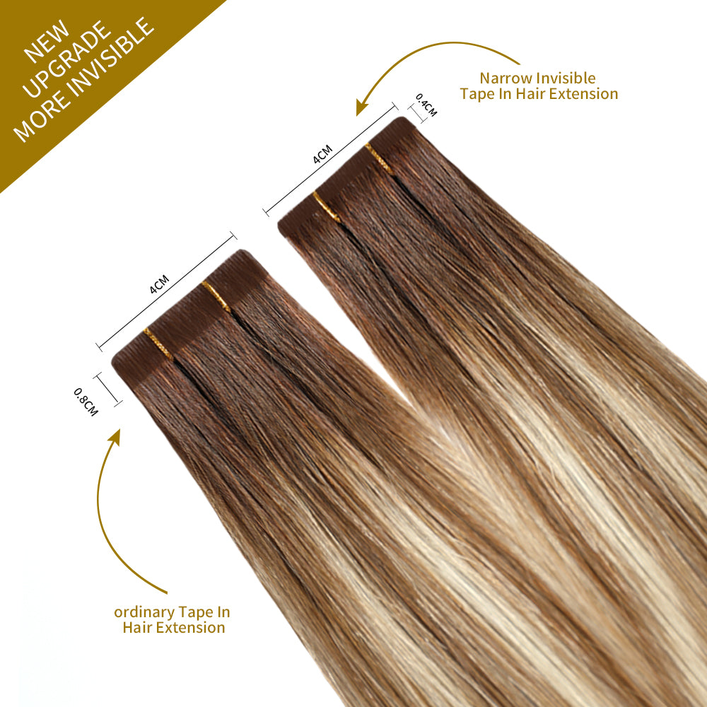 Comparison of narrow tape in hair extensions vs ordinary tape in extensions (#P6/613/T4)