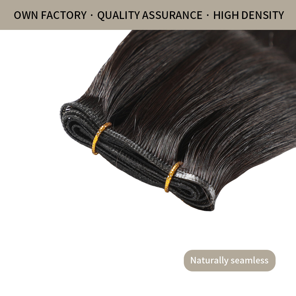 Close-up of Realmhair seamless high-density genius weft 1Pc in #1B with naturally thin weft base