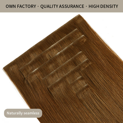 Front view of 7Pcs 16 Clips invisible clip ins  Virgin Human Hair (#6 Medium Brown)
