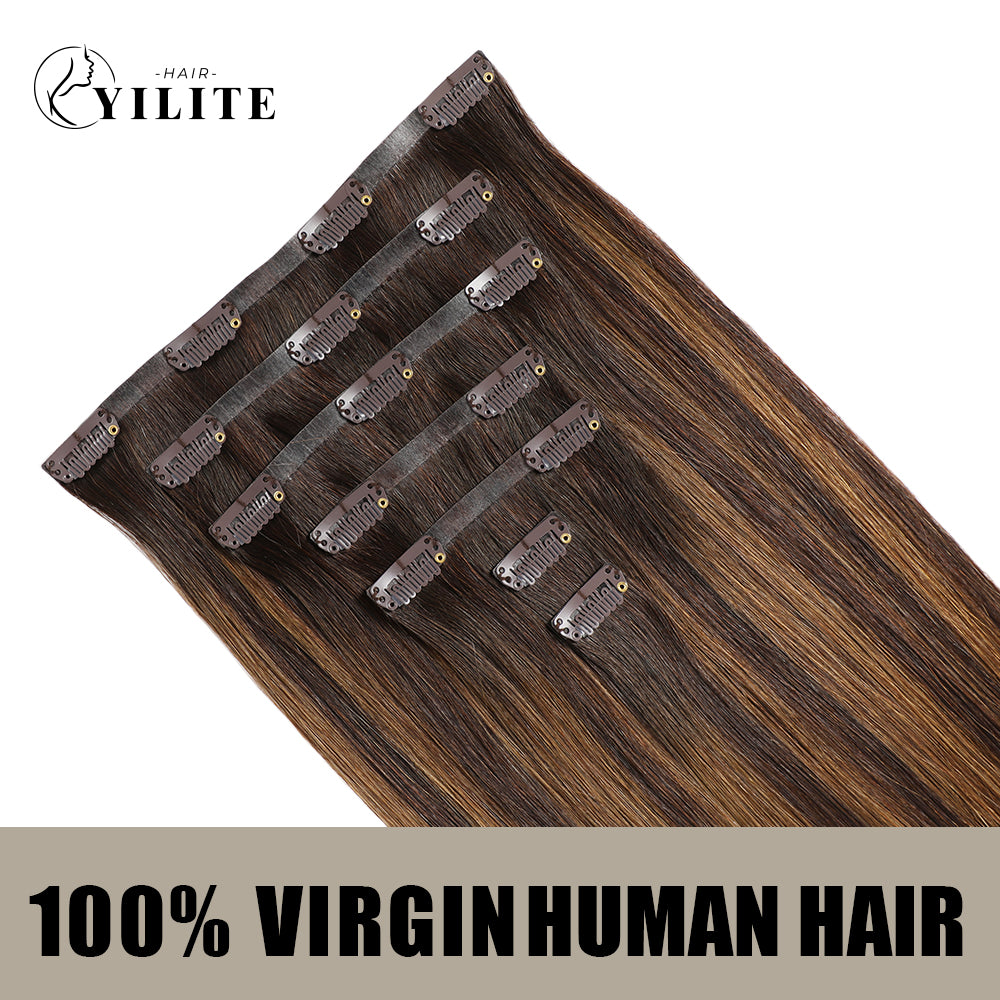 Realmhair Seamless Injected Hand-Tied Invisible Clip-ins 7Pcs 16 Clips Virgin Human Hair (#P2/6/T2 )