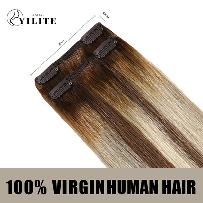 Back view of 2 clip-in hair pads with 2 clips each, 100% virgin human hair in color #P6/613/T4)