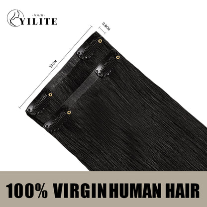Back view of 2 clip-in hair pads with 2 clips each, 100% virgin human hair in color #1B 