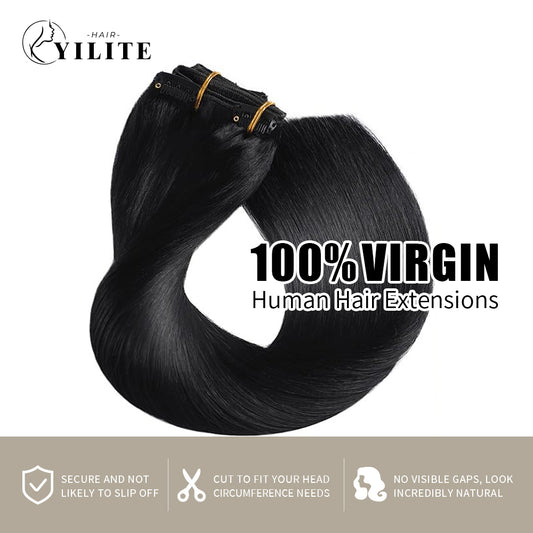 Realmhair Clip In Hair Extensions 7Pcs 16 Clips Invisible Natural Virgin Human Hair (#1 Jet black)