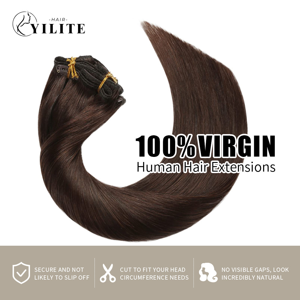 Realmhair Clip In Hair Extensions 7Pcs 16 Clips Invisible Natural Virgin Human Hair (#2?Darkest?Brown)
