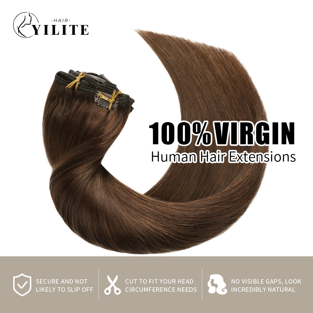 Realmhair Clip In Hair Extensions 7Pcs 16 Clips Invisible Natural Virgin Human Hair (#4 Dark Brown)