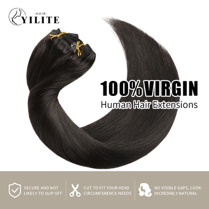 Realmhair Clip In Hair Extensions 7Pcs 16 Clips Invisible Natural Virgin Human Hair (#1B Natural Black)