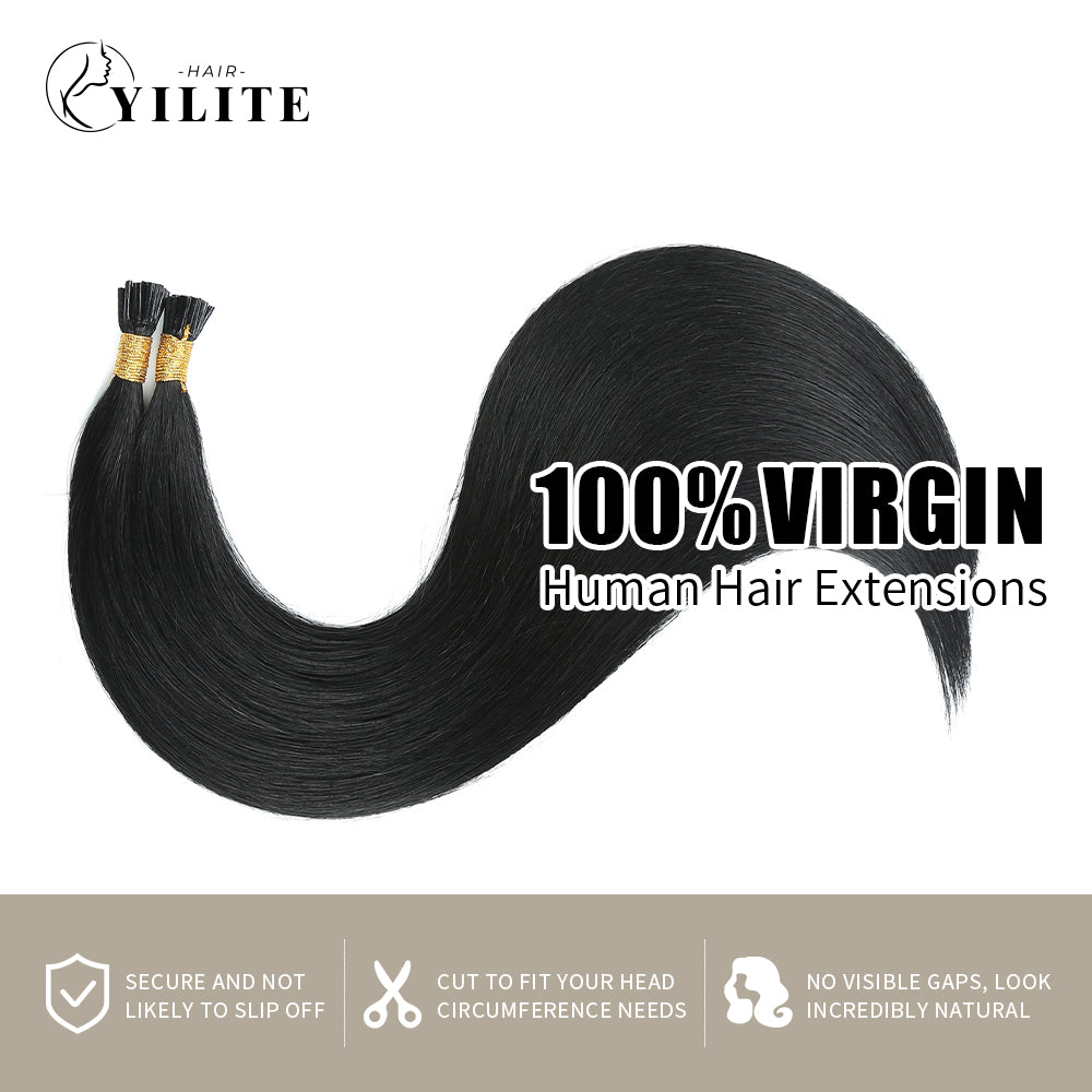 Realmhair 100% virgin human hair I Tip extensions (#1 Jet Black)