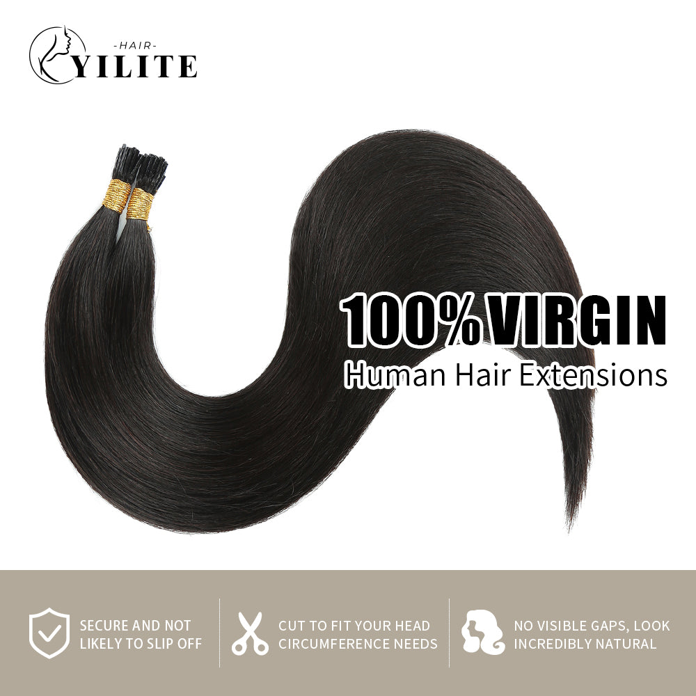 Realmhair 100% virgin human hair I Tip extensions (#1B Natural Black)