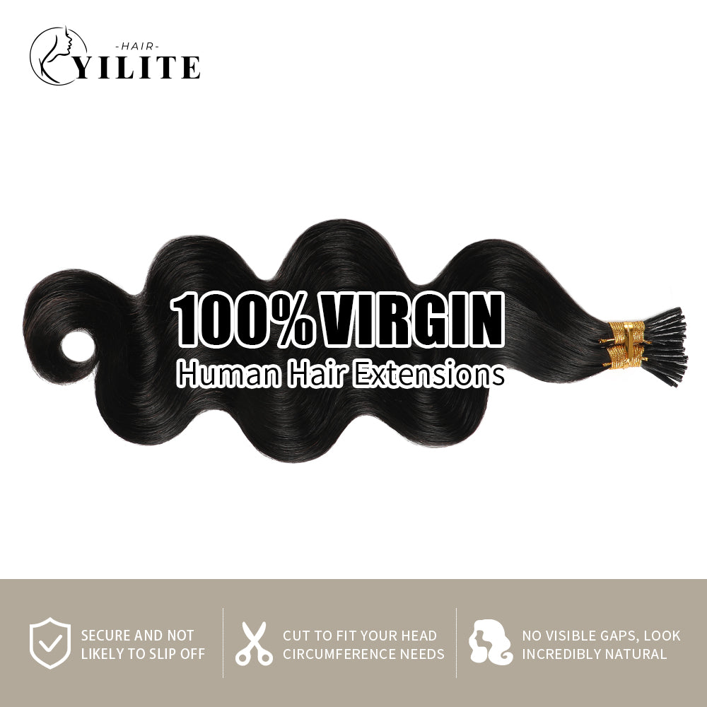 Realmhair 100% virgin human hair I Tip extensions body wave hair (#1B Natural Black)