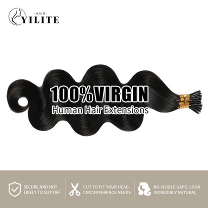 Realmhair 100% virgin human hair I Tip extensions body wave hair (#1B Natural Black)