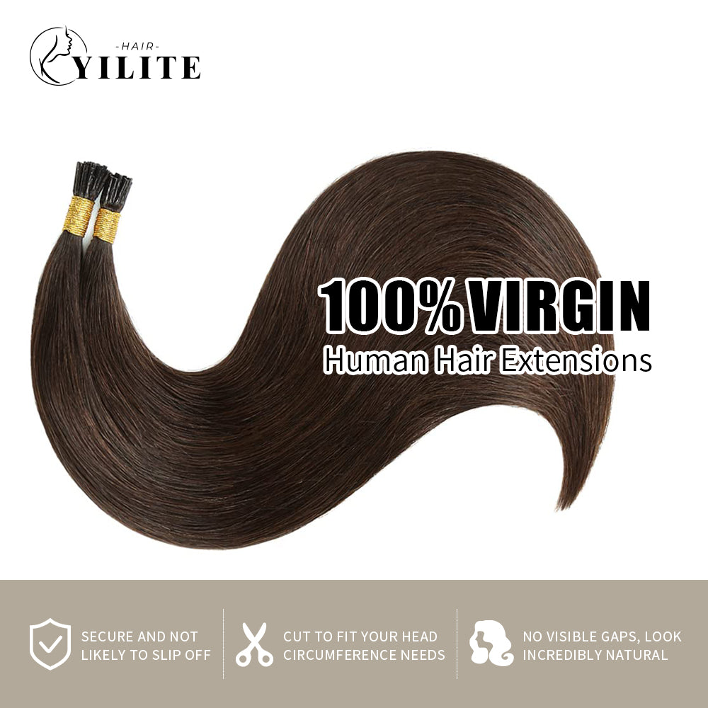 100% virgin human hair U Tip hair extensions in #2?Darkest?Brown?color