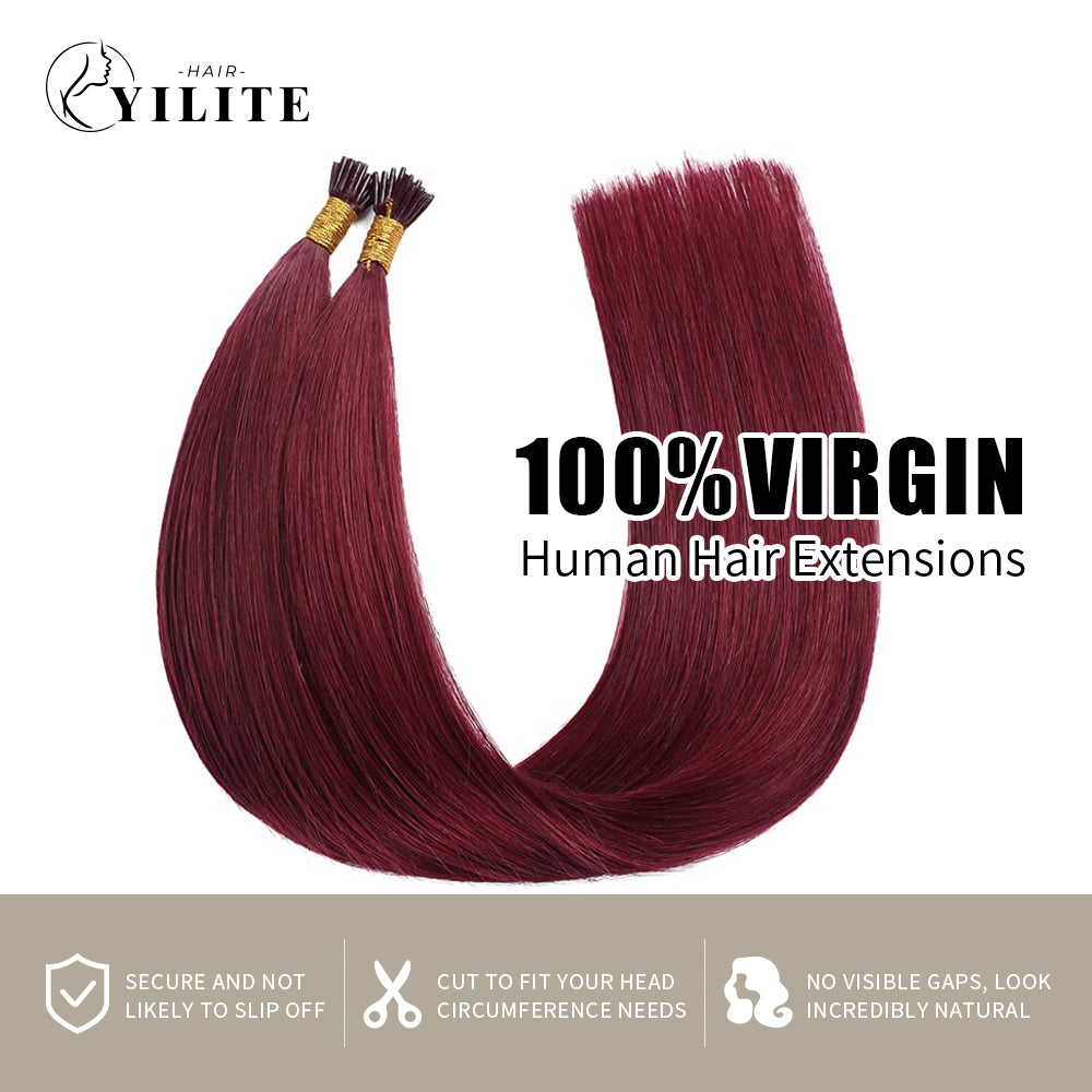 100% virgin human hair I Tip extensions (#99j Burgundy)
