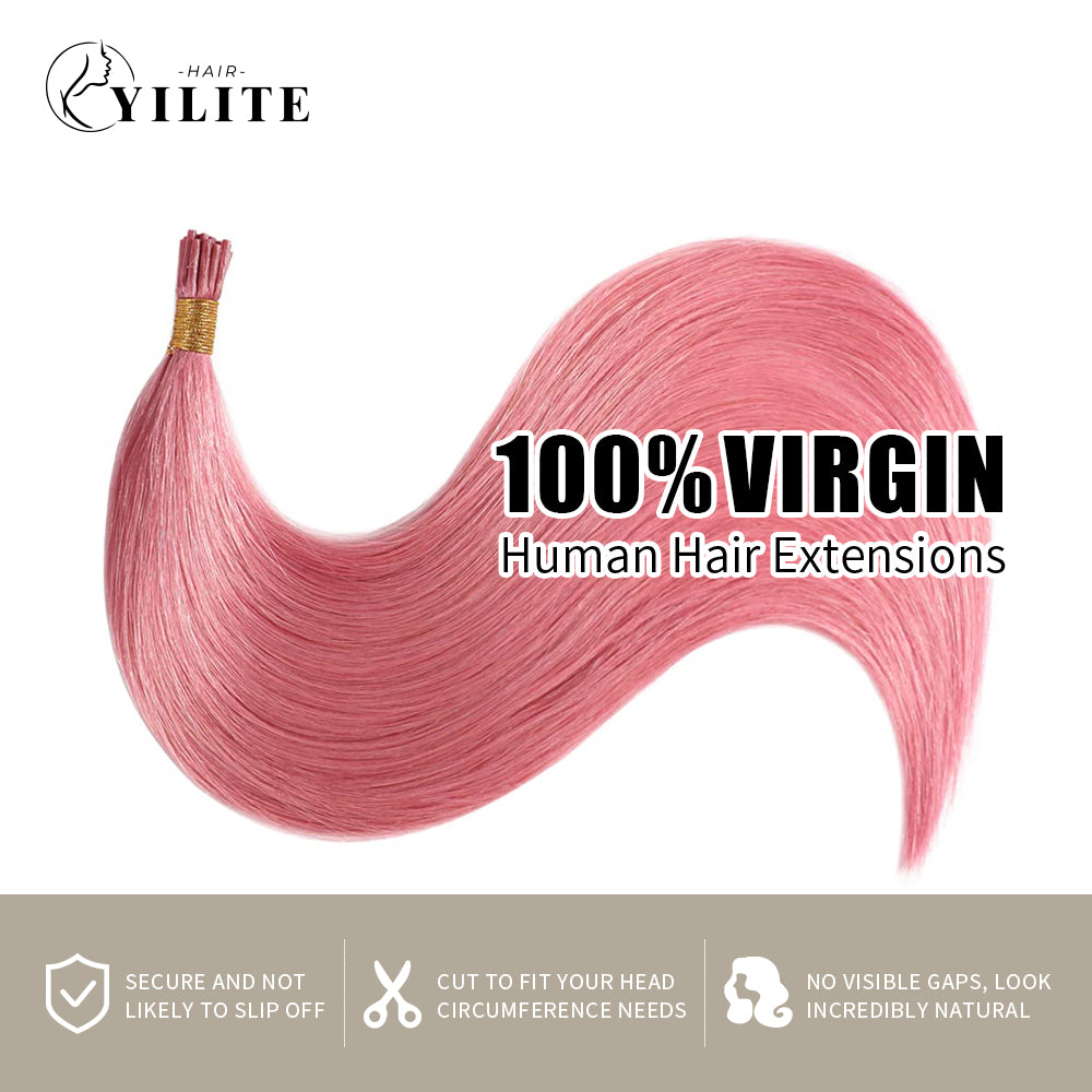 100% virgin human hair I Tip extensions in hot pink color