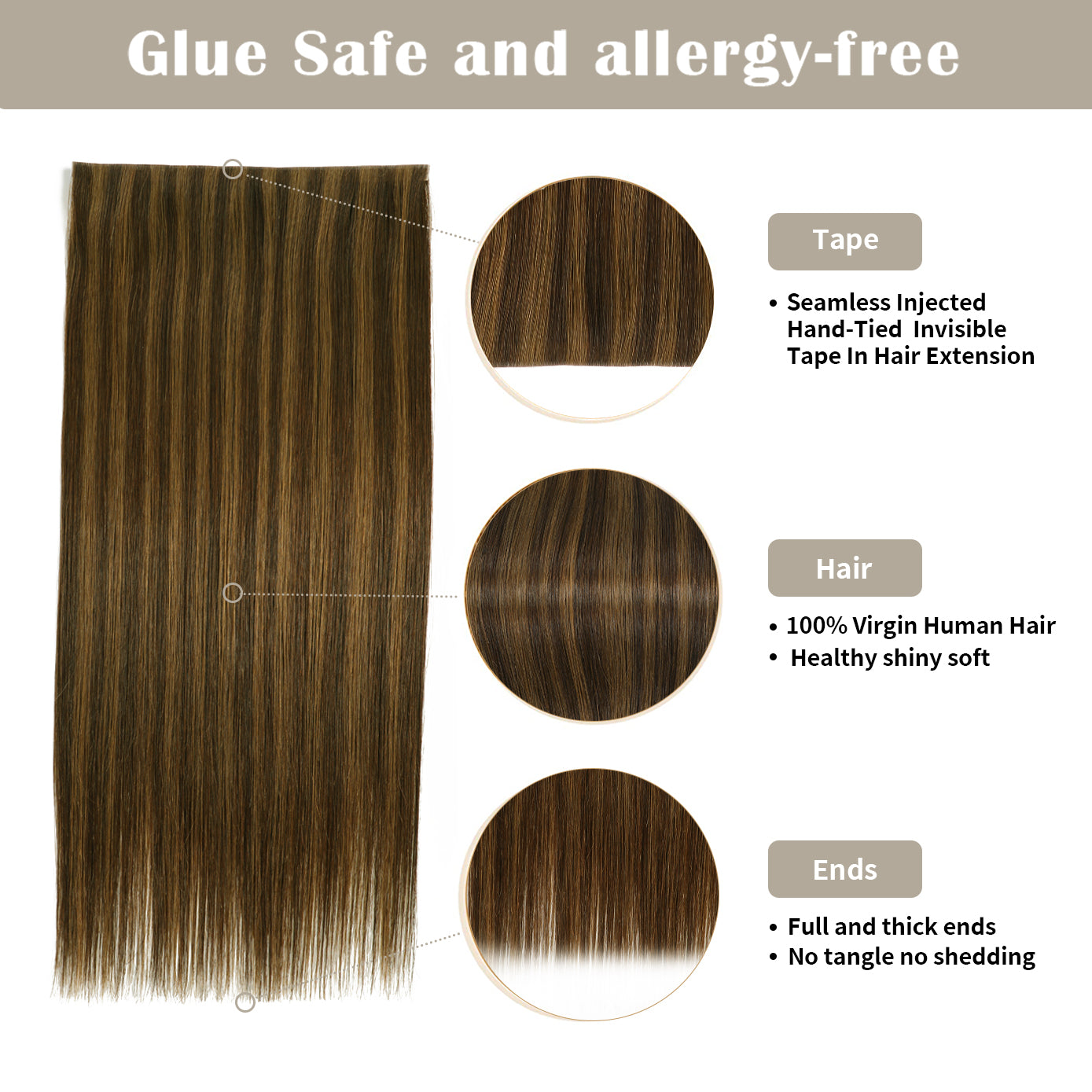 Details of Realmhair invisible tape-in extensions (#P2/6): seamless tape, virgin hair, thick ends 