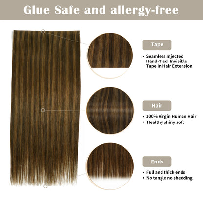 Details of Realmhair invisible tape-in extensions (#P2/6): seamless tape, virgin hair, thick ends 