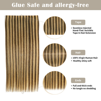 Details of Realmhair invisible tape-in extensions (#P4/27): seamless tape, virgin hair, thick ends