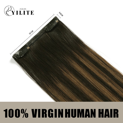 Back view of 2 clip-in hair pads with 2 clips each, 100% virgin human hair in color #P1B/6/T1B 