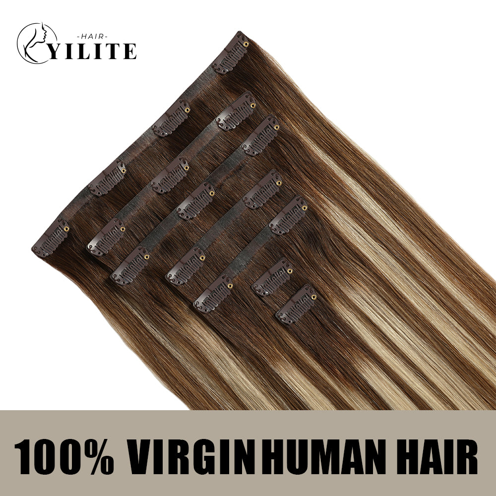 Realmhair Seamless Injected Hand-Tied Invisible Clip-ins 7Pcs 16 Clips Virgin Human Hair (#P6/613/T4)