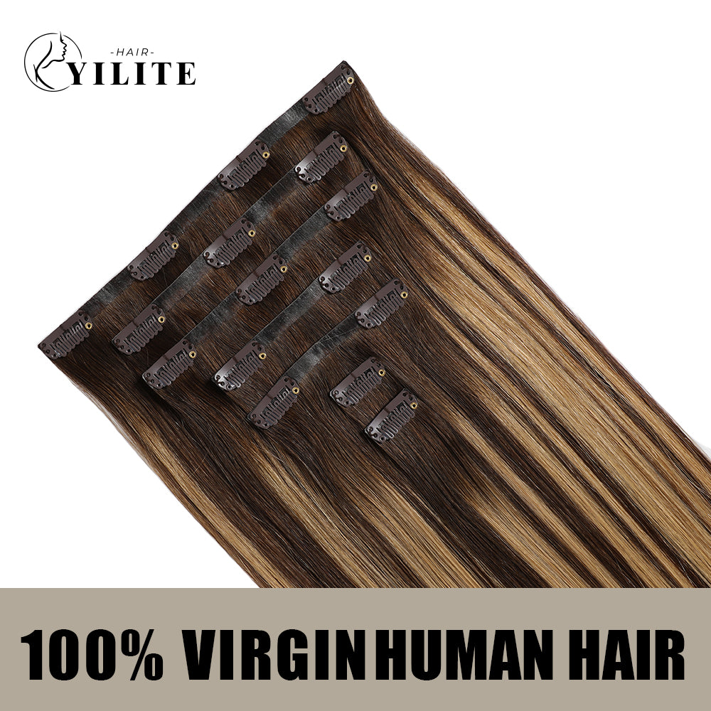 Realmhair Seamless Injected Hand-Tied Invisible Clip-ins 7Pcs 16 Clips Virgin Human Hair (#P4/27/T4)