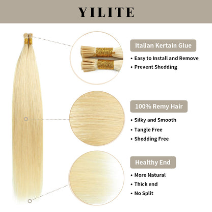 Realmhair I Tip hair extensions with Italian keratin glue, 100% virgin hair, healthy ends(#613)