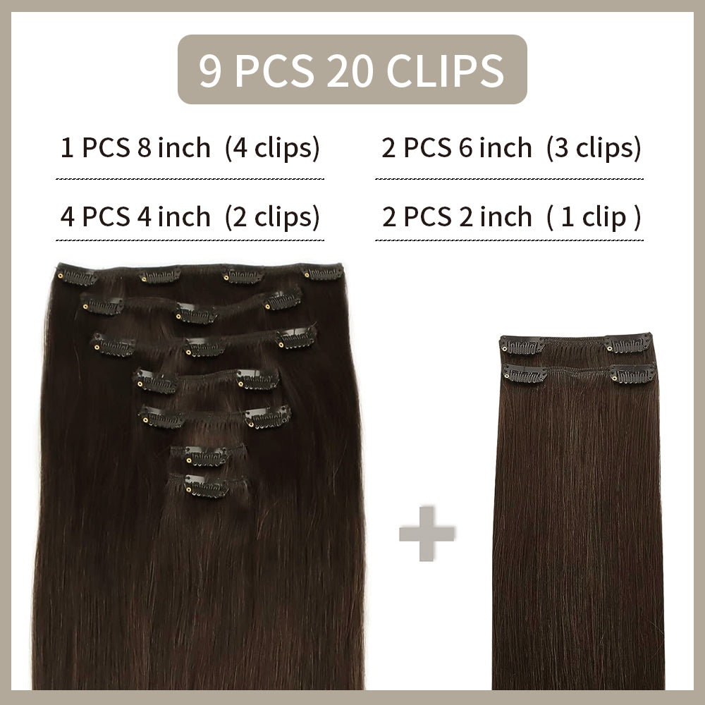 Realmhair Clip In Hair Extensions 9Pcs 20 Clips Invisible Natural Remy Human Hair (#2?Darkest?Brown?)