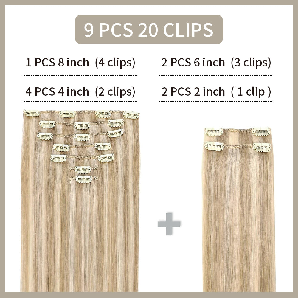 Realmhair Clip In Hair Extensions Human Hair 9Pcs 20 Clips Invisible Natural Remy Human Hair (#P18/613)