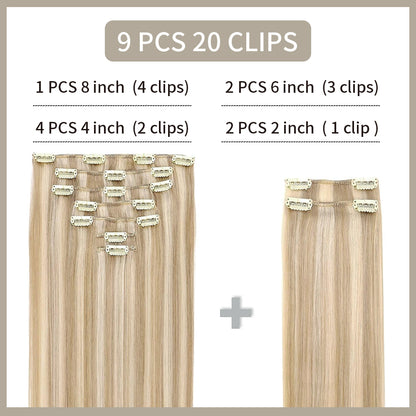 Realmhair Clip In Hair Extensions Human Hair 9Pcs 20 Clips Invisible Natural Remy Human Hair (#P18/613)