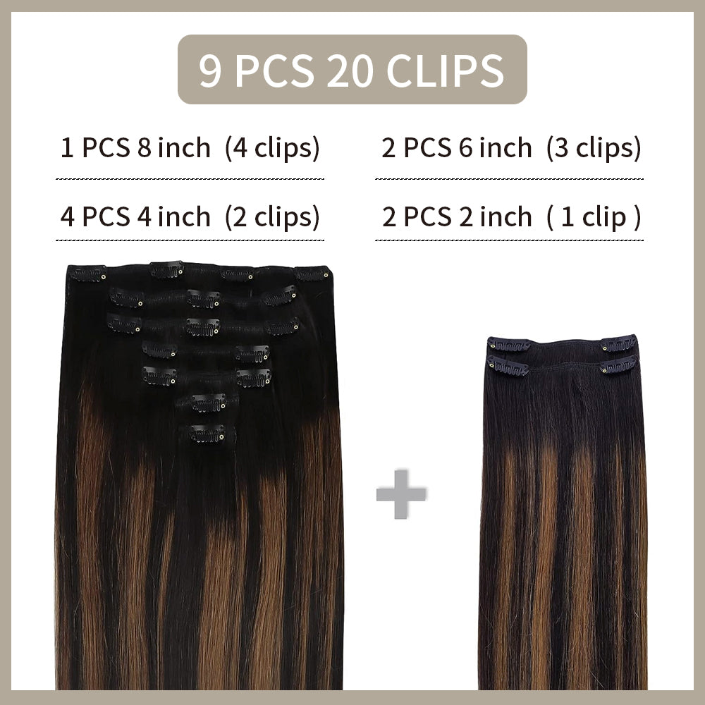Realmhair Clip In Hair Extensions 9Pcs 20 Clips Invisible Natural Remy Human Hair (#P1B/6/T1B)