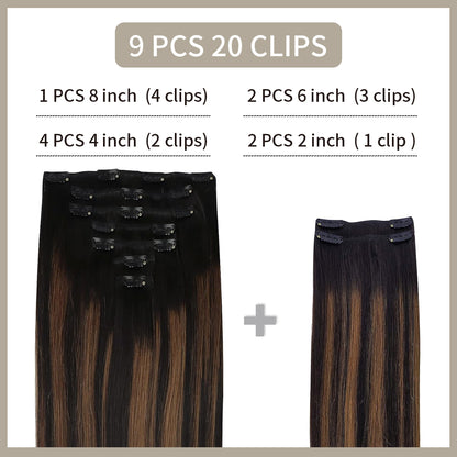 Realmhair Clip In Hair Extensions 9Pcs 20 Clips Invisible Natural Remy Human Hair (#P1B/6/T1B)