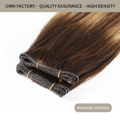 Close-up of Realmhair seamless high-density genius weft 2Pcs in #P4/27/T4 with thin weft base     