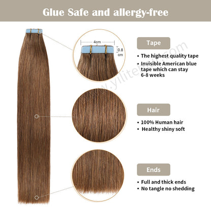 Realmhair Tape In Hair Extensions Tape Ins Invisible Natural Remy Human Hair (#6 Chestnut Brown) 
