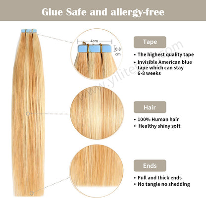 Realmhair Tape In Hair Extensions Tape Ins Invisible Natural Remy Human Hair (#P27/613)