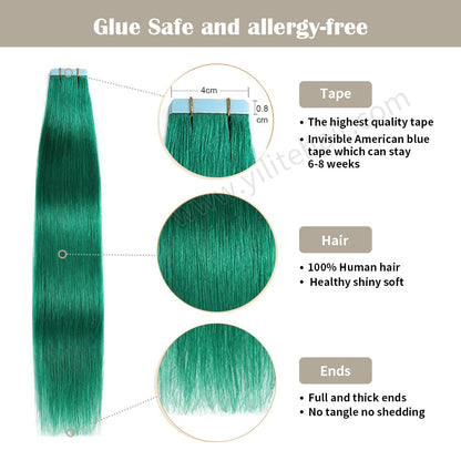 Realmhair Tape In Hair Extensions Tape Ins Invisible Natural Remy Human Hair (#Teal Green)-Realmhairhair