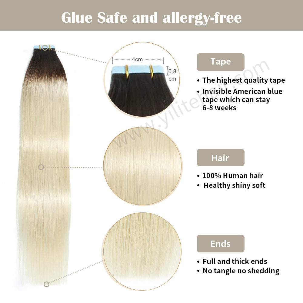 Realmhair Tape In Hair Extensions Tape Ins Invisible Natural Remy Human Hair (#T2/60)-Realmhairhair