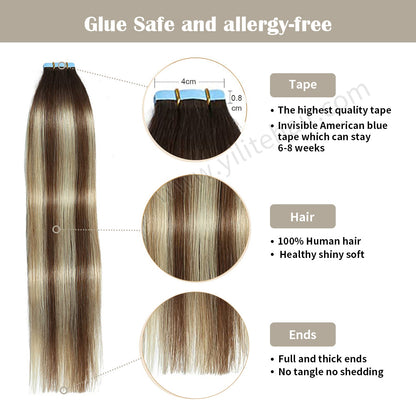 Realmhair Tape In Hair Extensions Tape Ins Invisible Natural Remy Human Hair (#P6/613/T4)-Realmhairhair