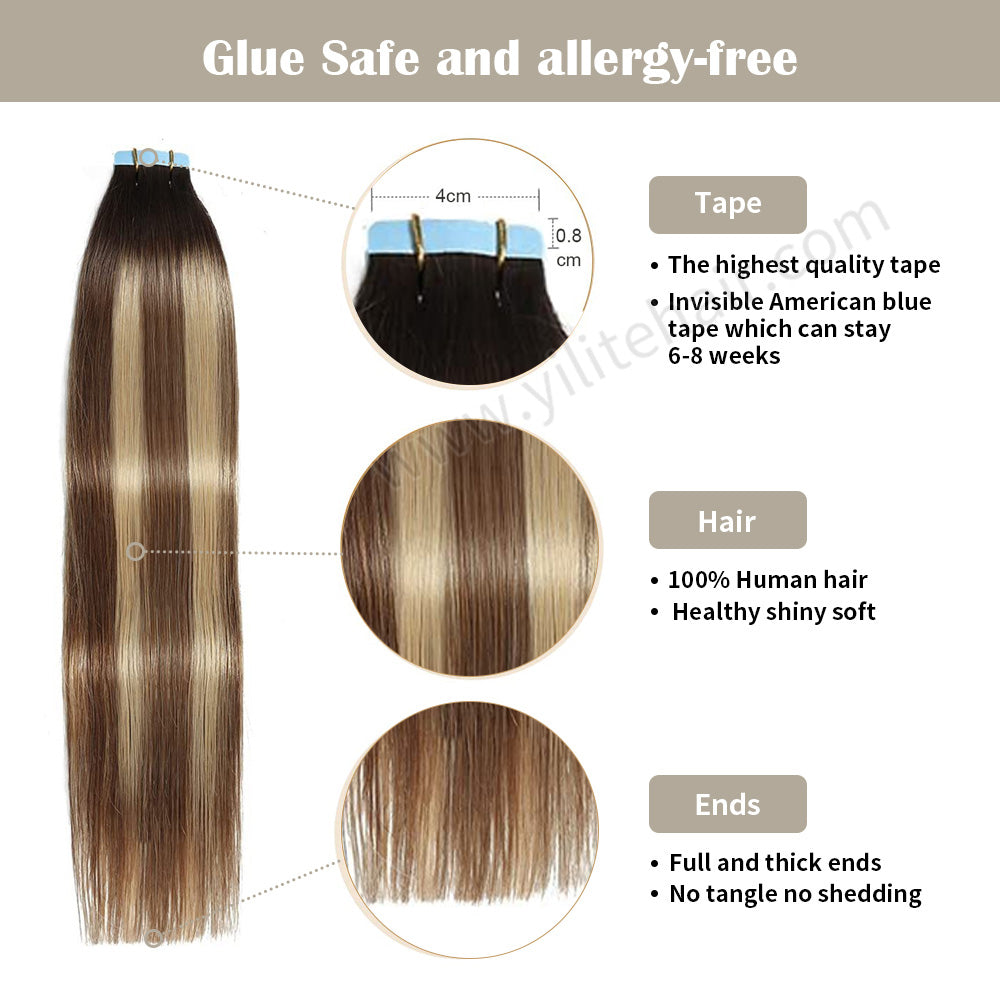 Realmhair Tape In Hair Extensions Tape Ins Invisible Natural Remy Human Hair (#P6/16/T2)-Realmhairhair