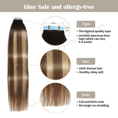 Realmhair Tape In Hair Extensions Tape Ins Invisible Natural Remy Human Hair (#P6/16/T2)-Realmhairhair