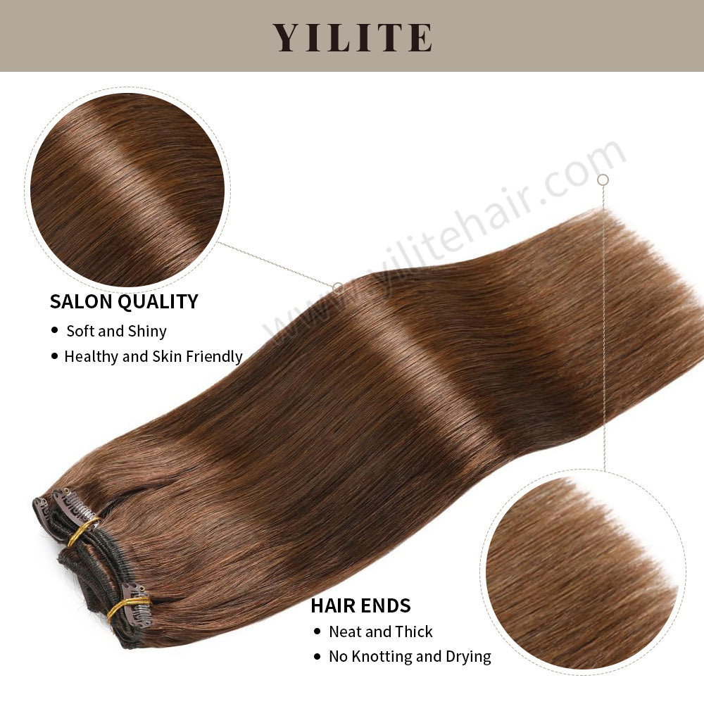 Realmhair Clip In Hair Extensions Human Hair Invisible Natural Remy Human Hair (#4 Dark Brown)
