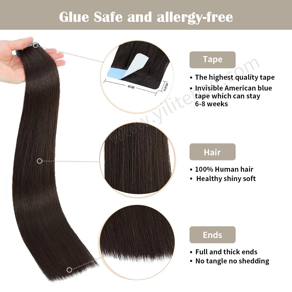 Realmhair Tape In Hair Extensions Tape Ins Invisible Natural Remy Human Hair (#2)-Realmhairhair